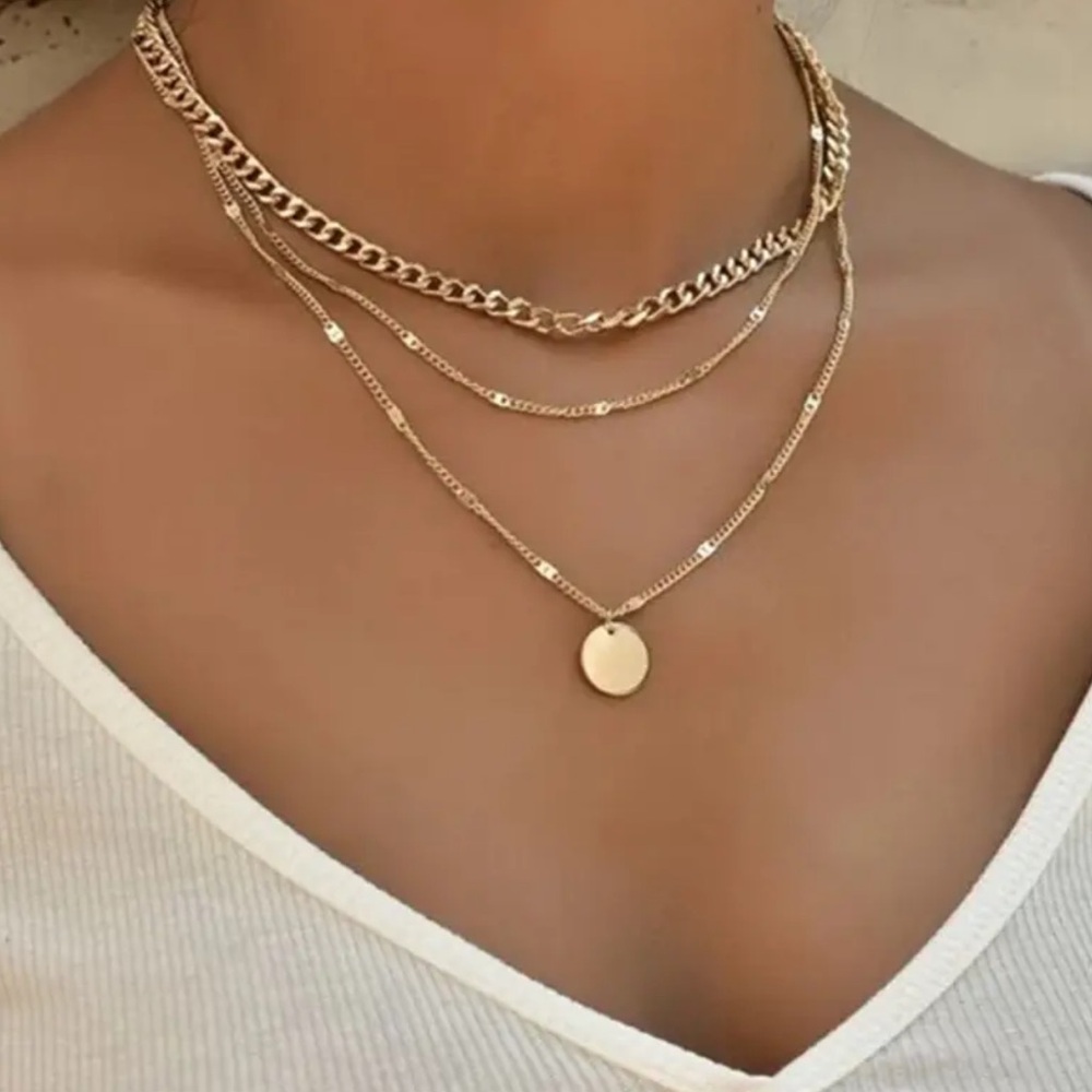Adorable three layer gold necklace with circle pendant. Adjustable. Brand new. - Picture 1 of 1